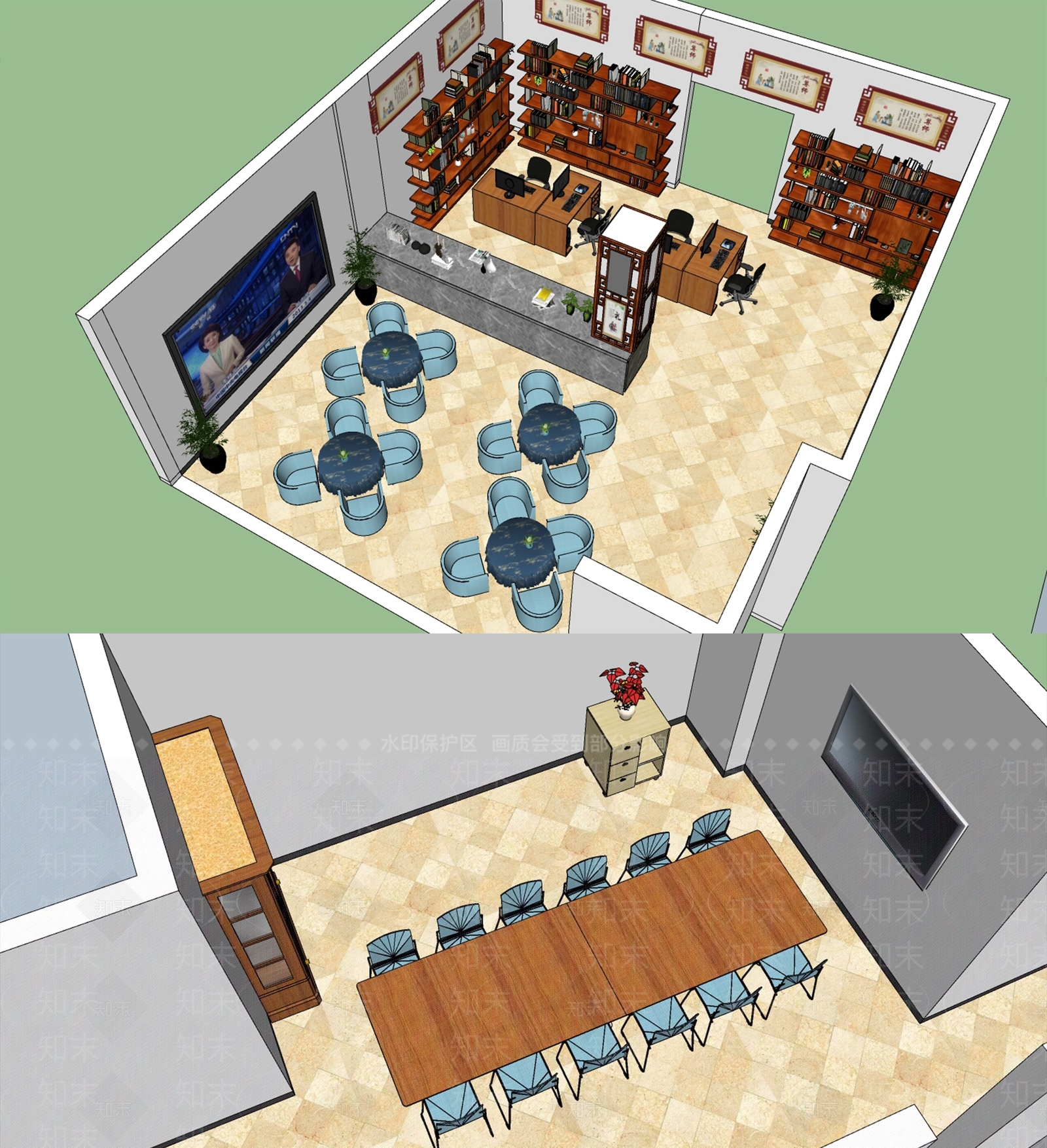 中式办公室SU模型下载【ID:1100563733】