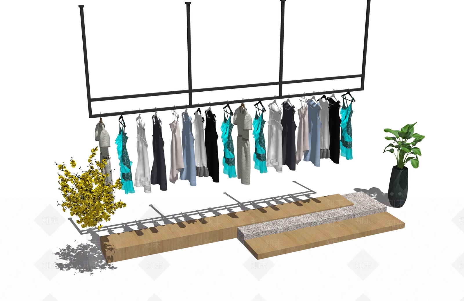 现代服装展示架衣柜铁木SU模型下载【ID:1100565490】