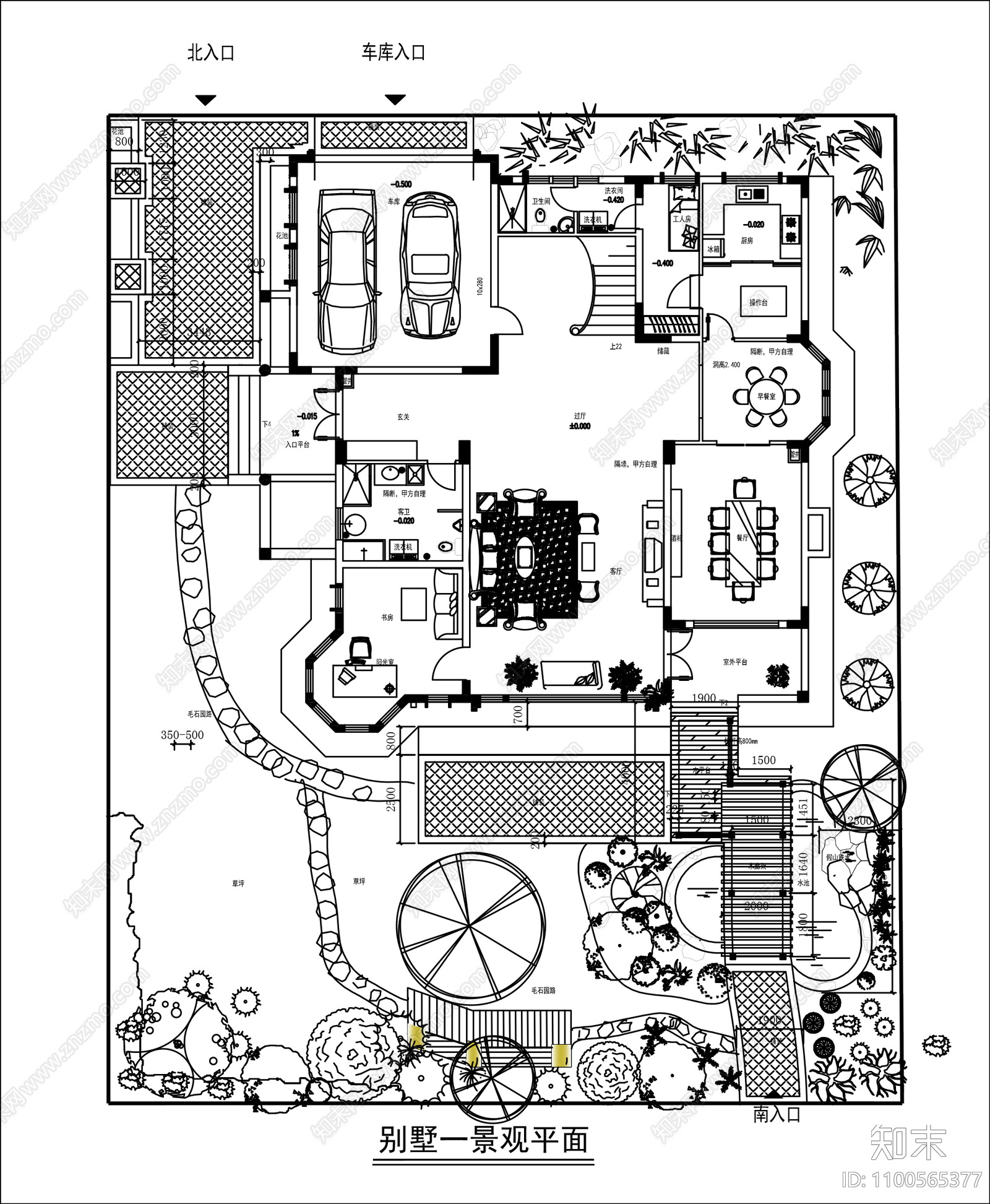 别墅庭院景观施工图下载【ID:1100565377】
