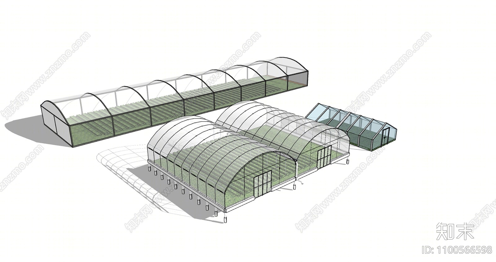 现代美丽乡村温室大棚SU模型下载【ID:1100566598】