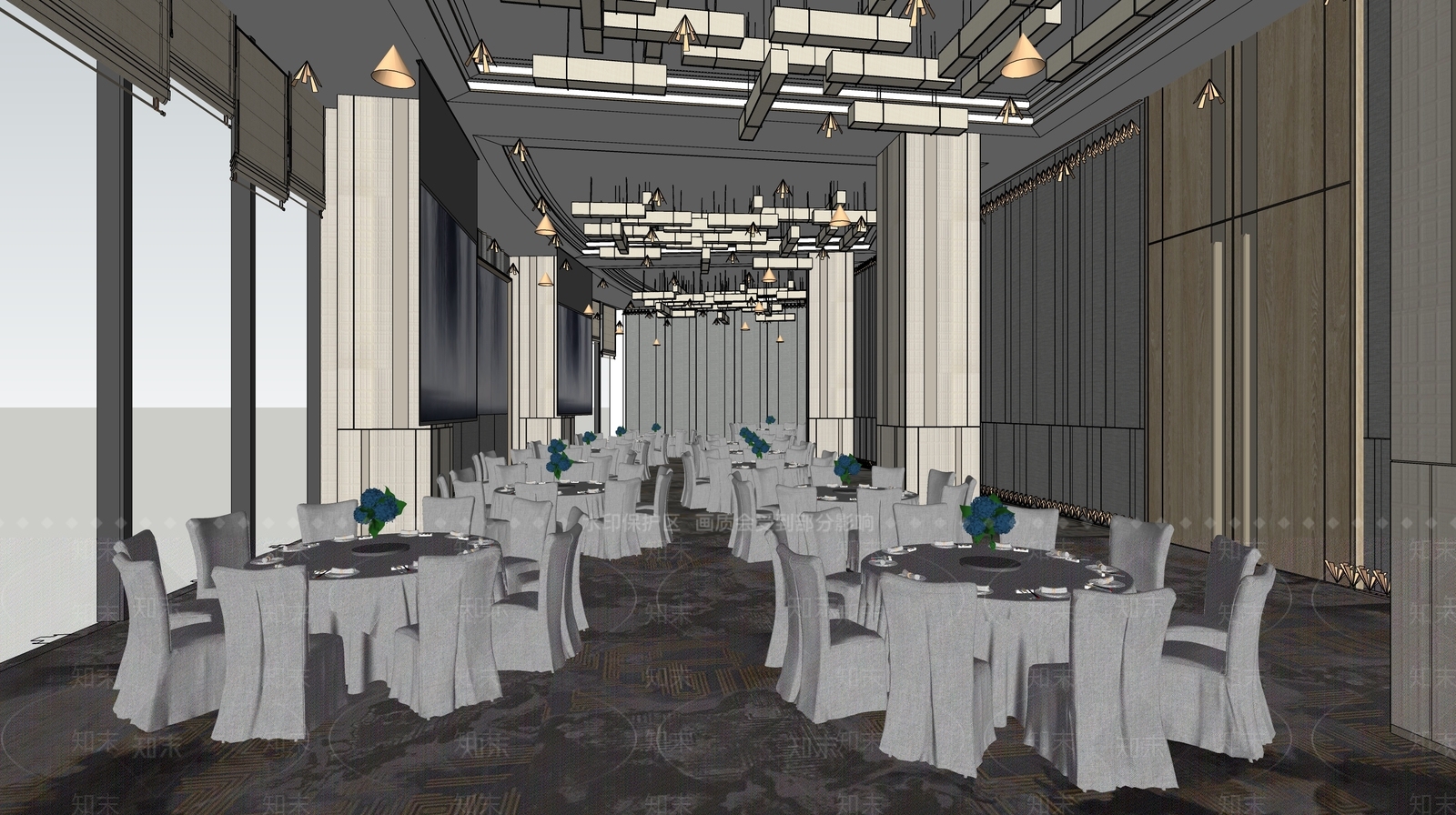 现代酒店宴会厅SU模型下载【ID:1100567011】
