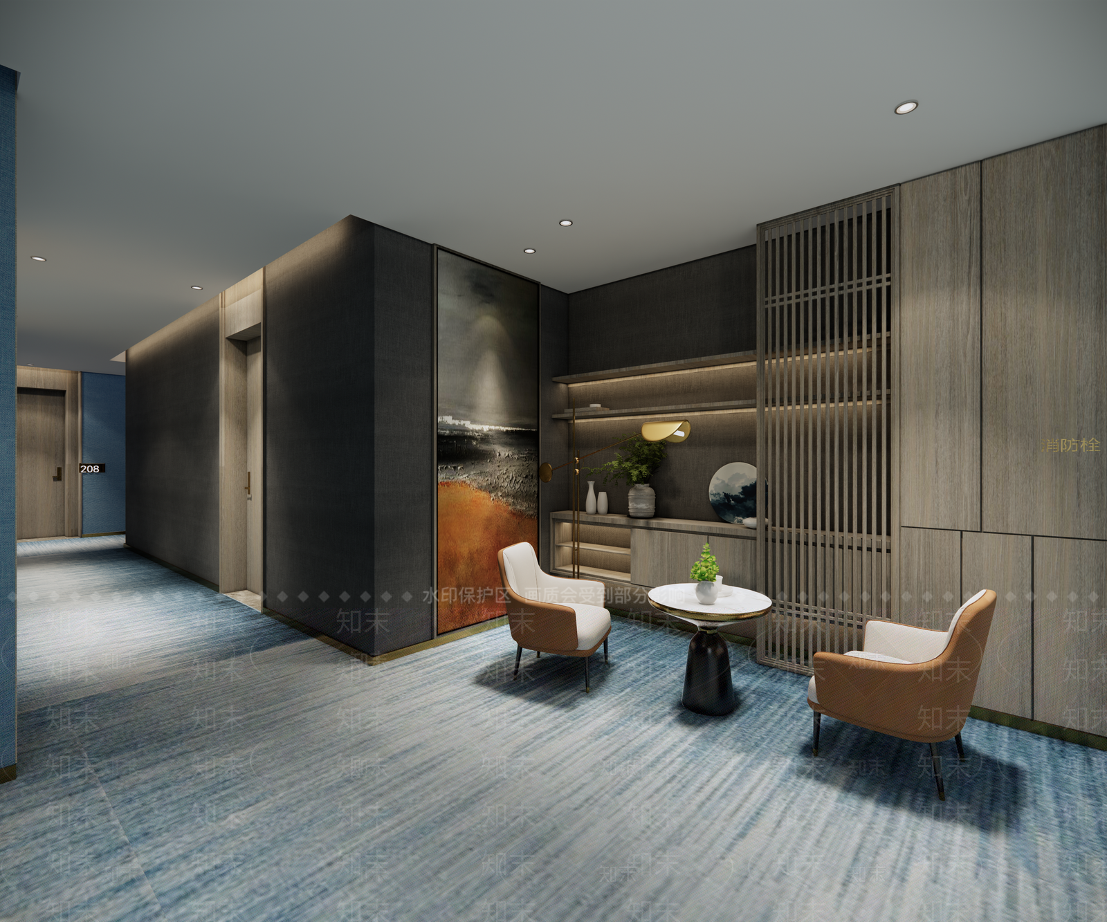 现代酒店空间走廊SU模型下载【ID:1100567160】
