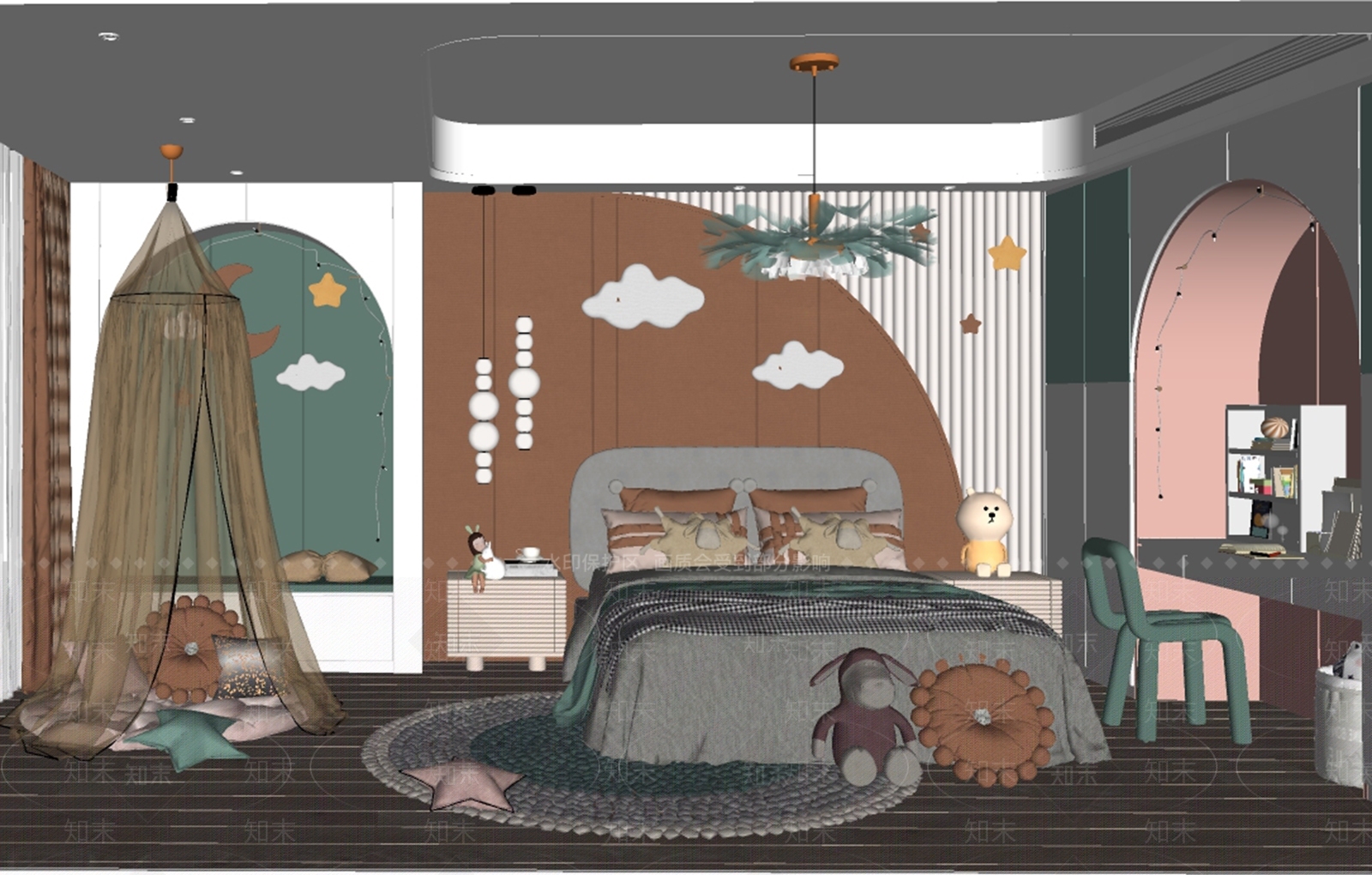 现代儿童房SU模型下载【ID:1100575470】