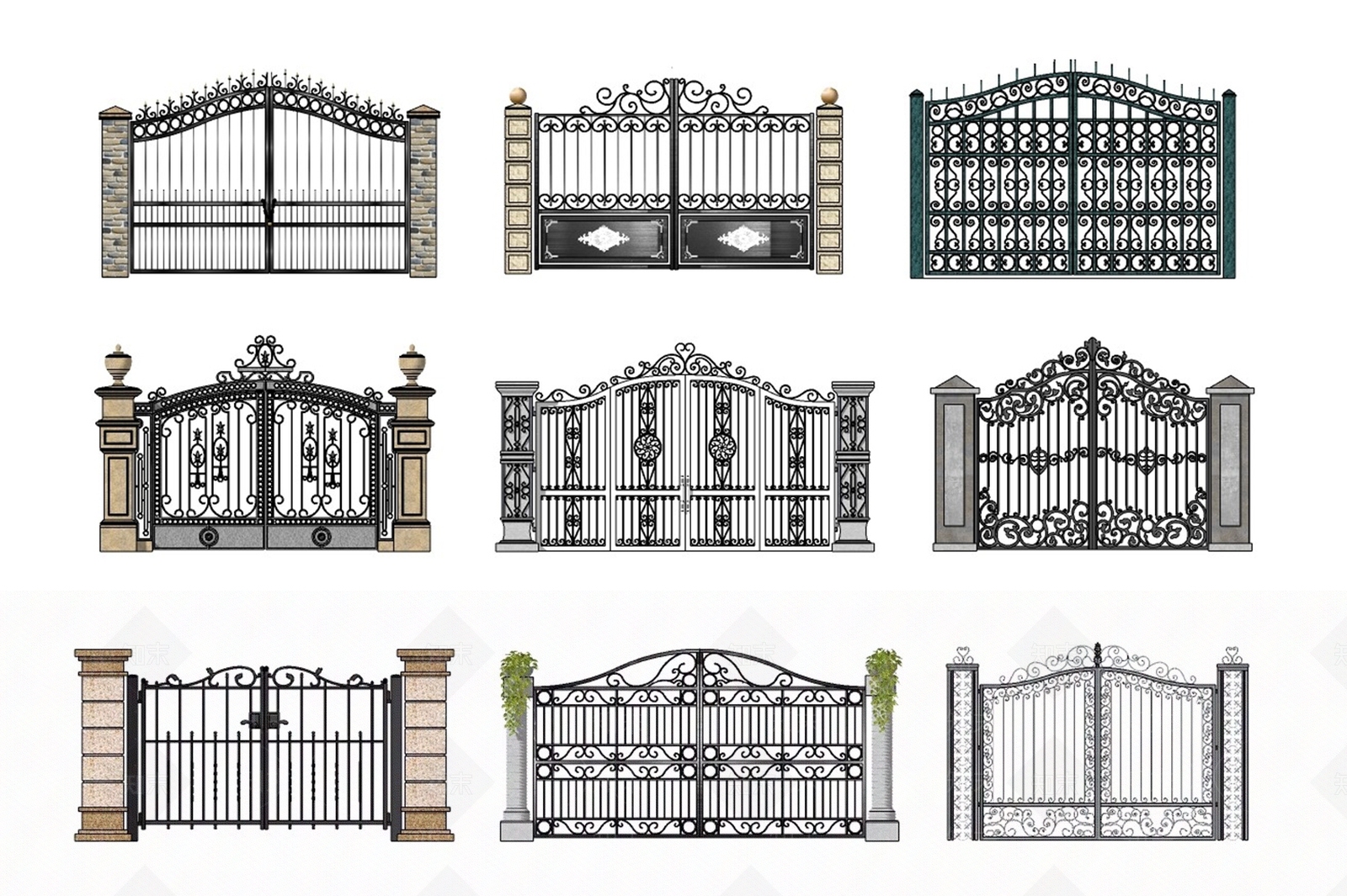 欧式铁艺别墅大门SU模型下载【ID:1100582461】