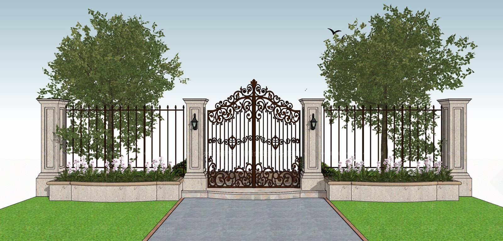 欧式庭院入口大门SU模型下载【ID:1100582744】