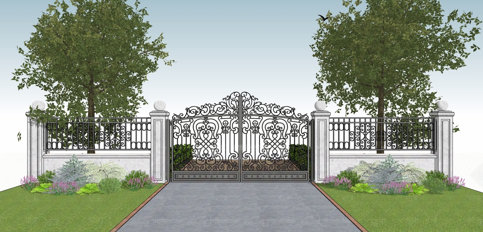 欧式庭院入口大门SU模型下载【ID:1100583110】