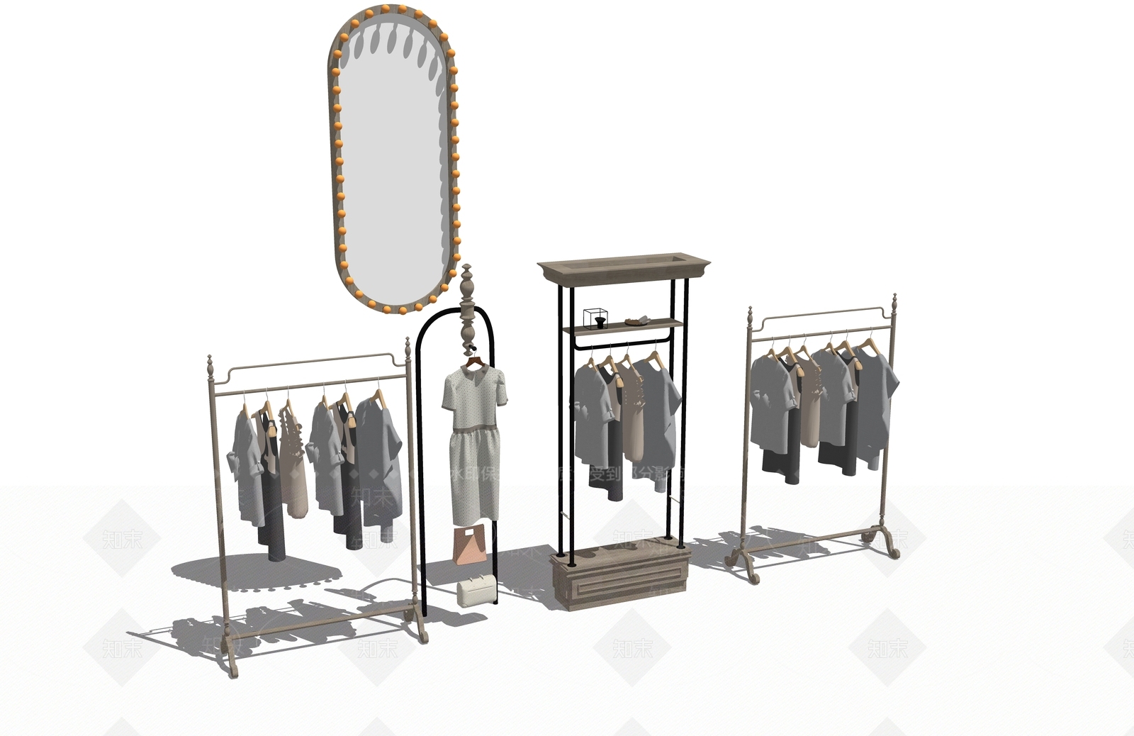 现代服装展示架SU模型下载【ID:1100584287】