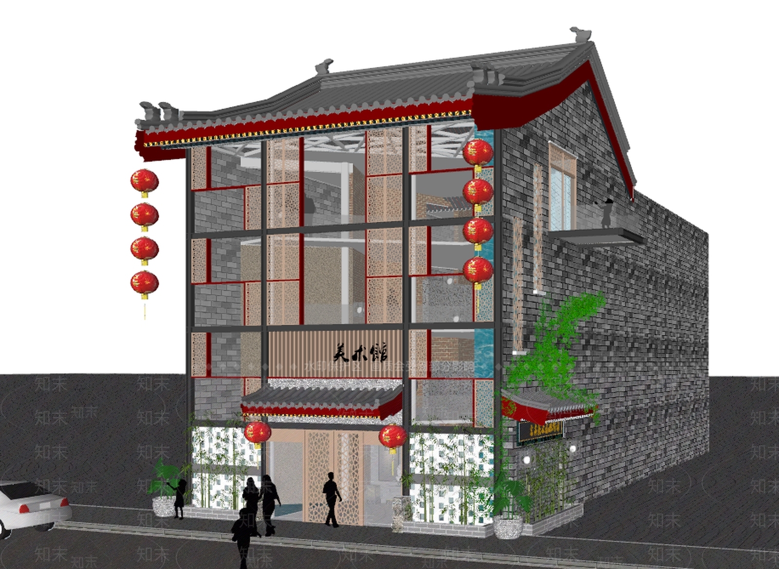 中式美术馆SU模型下载【ID:1100584535】