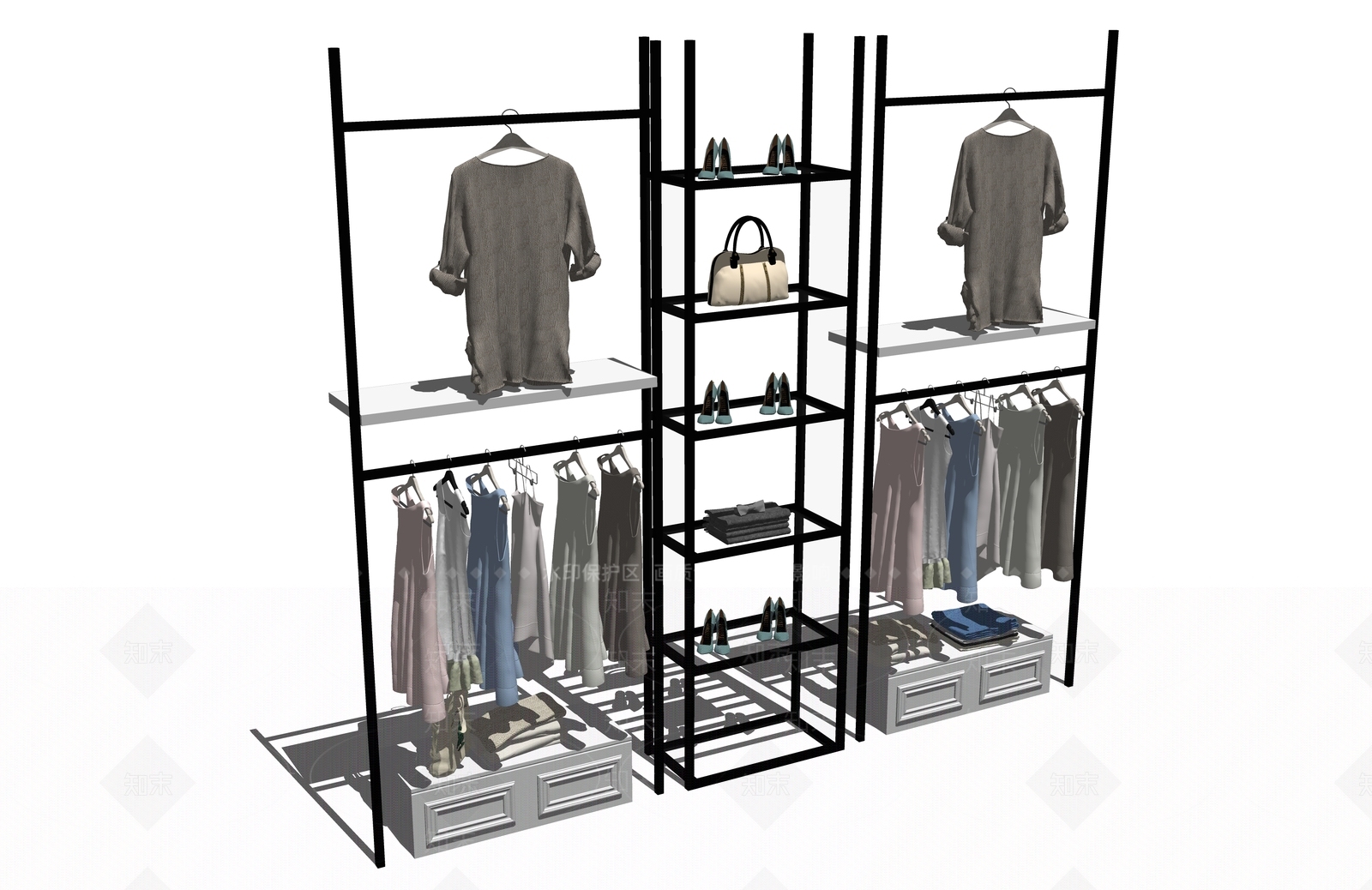 现代服装展示架SU模型下载【ID:1100585298】