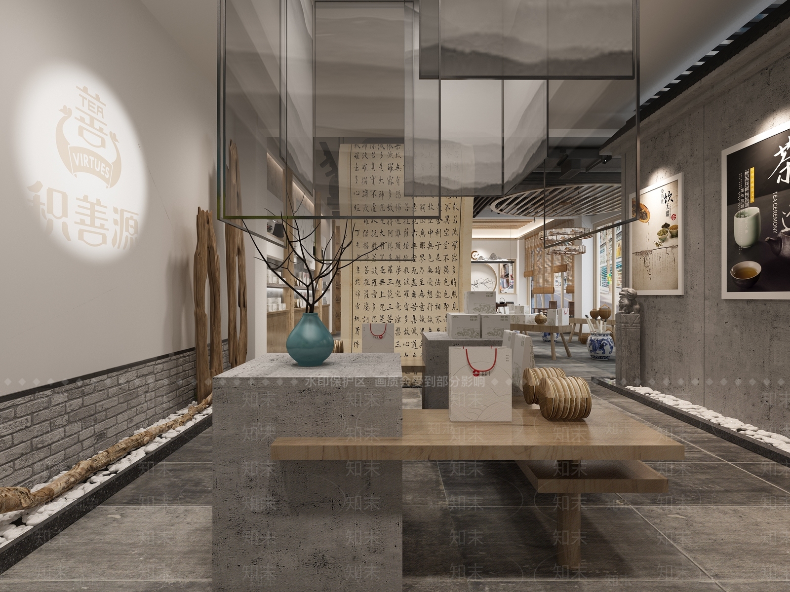 新中式茶室文化展厅3D模型下载【ID:1100591494】