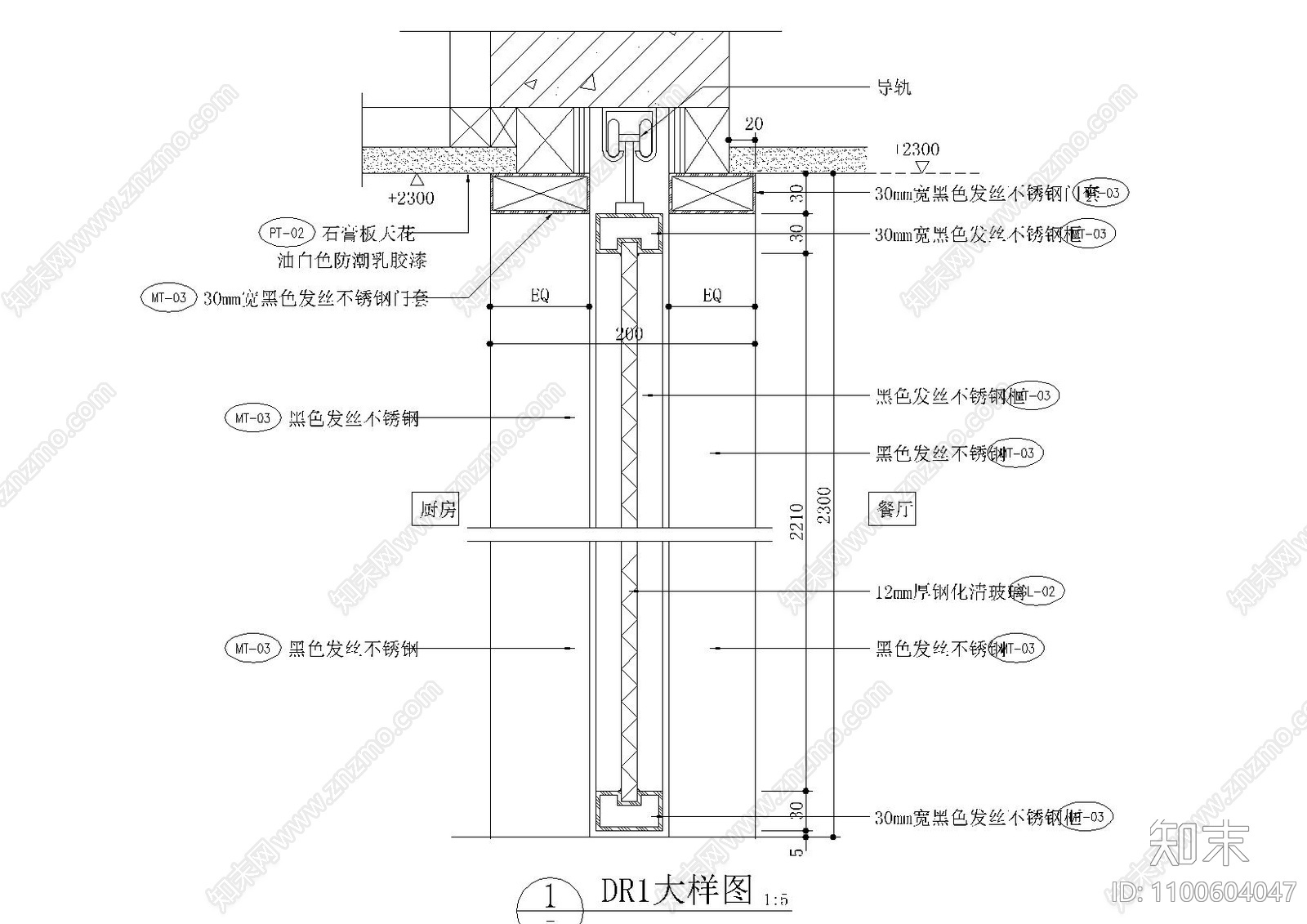 厨房玻璃推拉门cad施工图下载【ID:1100604047】