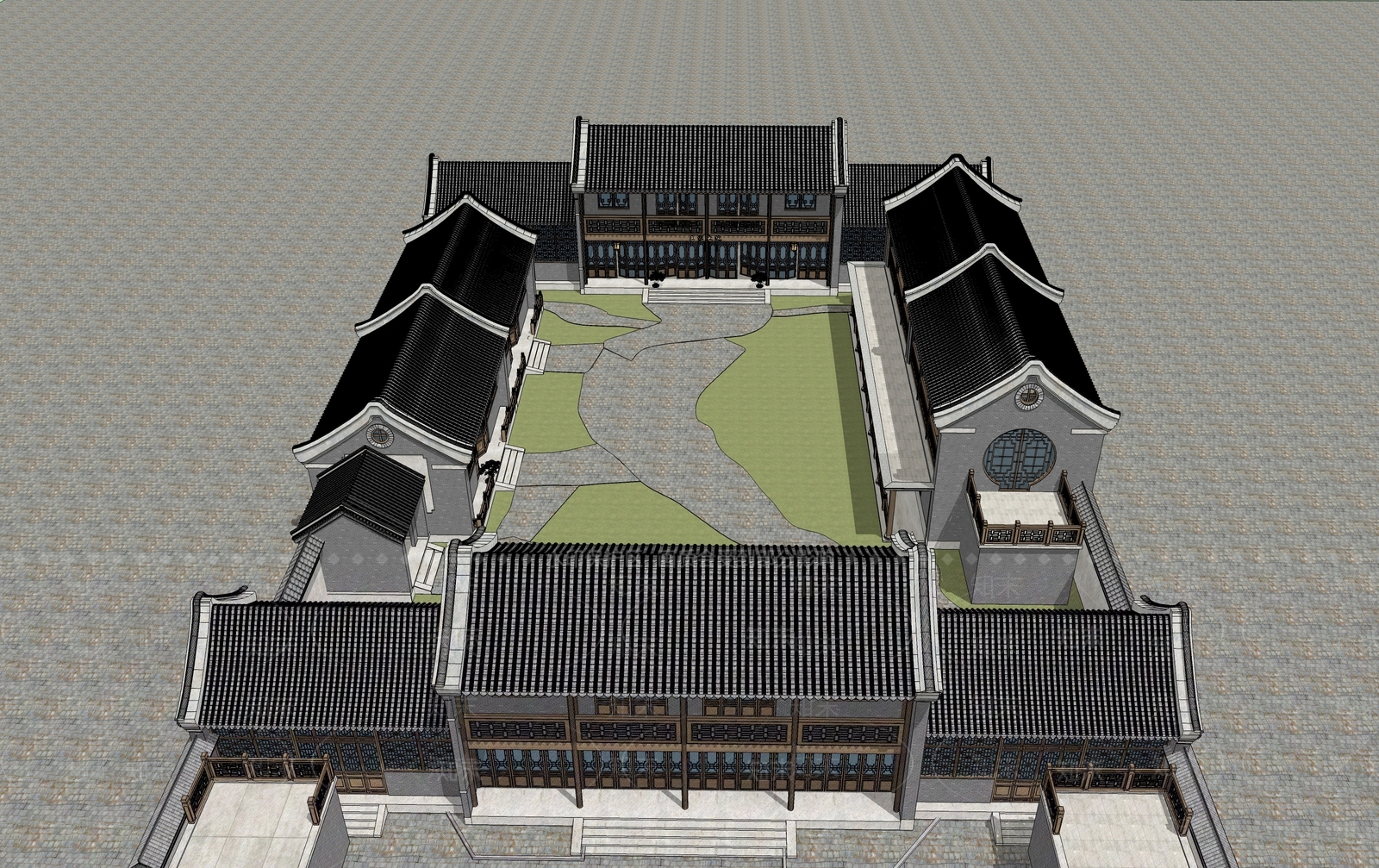 中式四合院SU模型下载【ID:1100615015】
