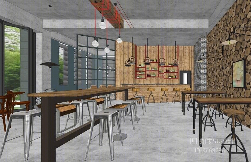 现代工业风咖啡厅室内设计SU模型下载【ID:96692981】