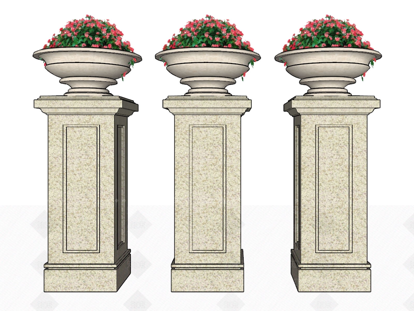 欧式花坛花钵SU模型下载【ID:1100623979】