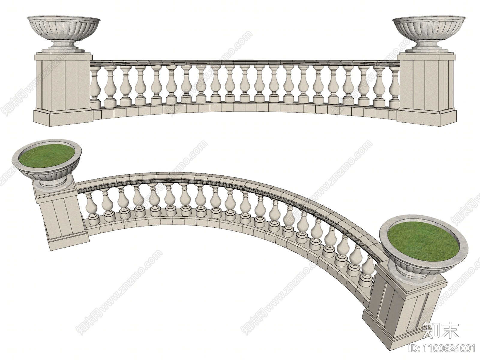 欧式大理石栏杆SU模型下载【ID:1100624001】