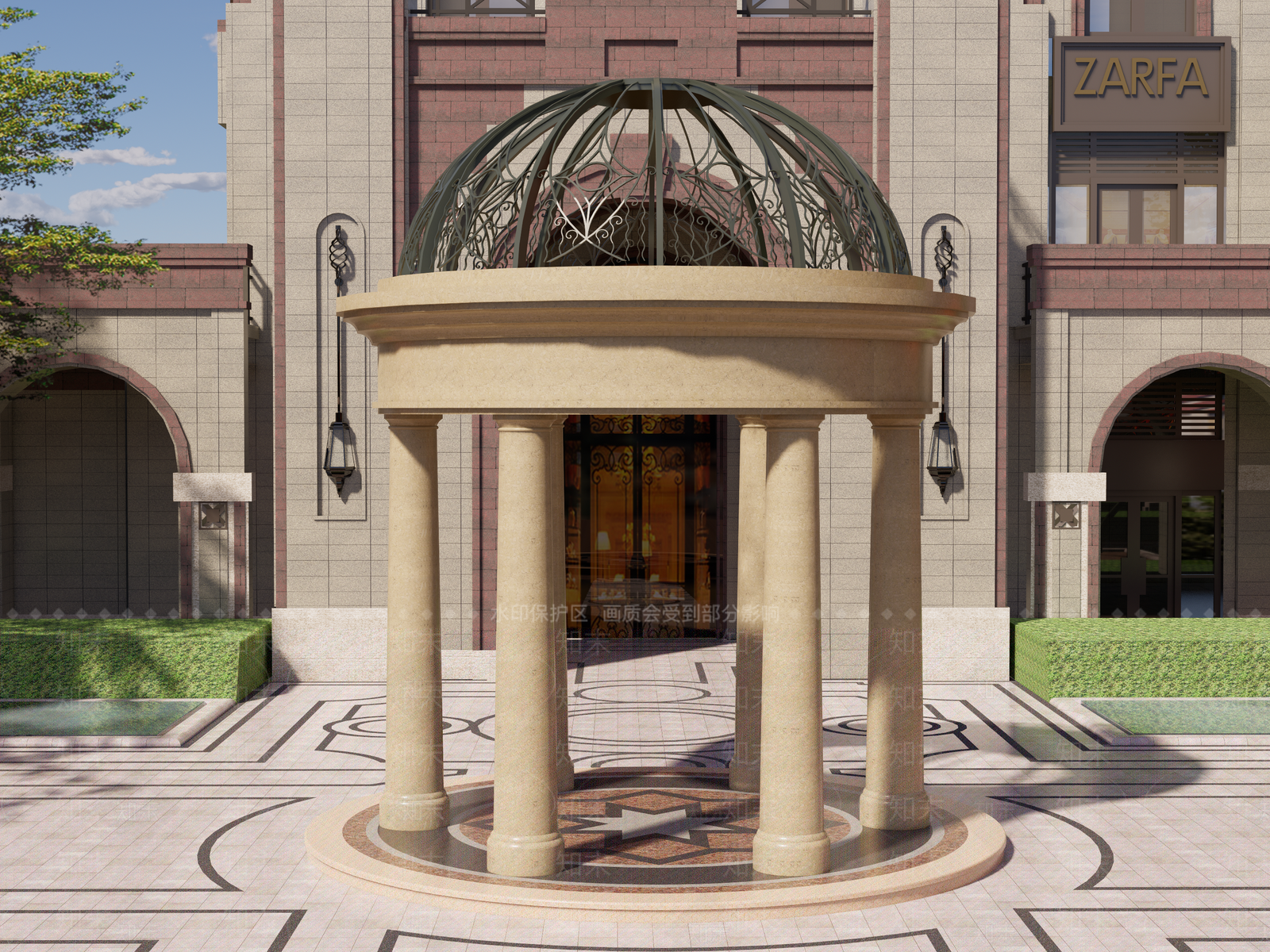 欧式景观圆亭SU模型下载【ID:1100624302】