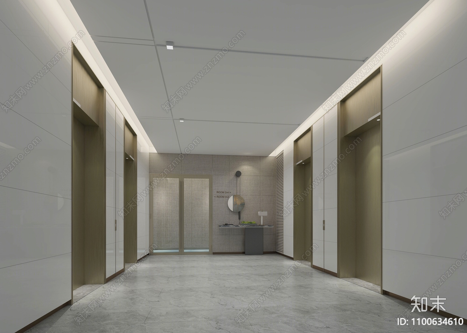 现代办公电梯间3d模型下载