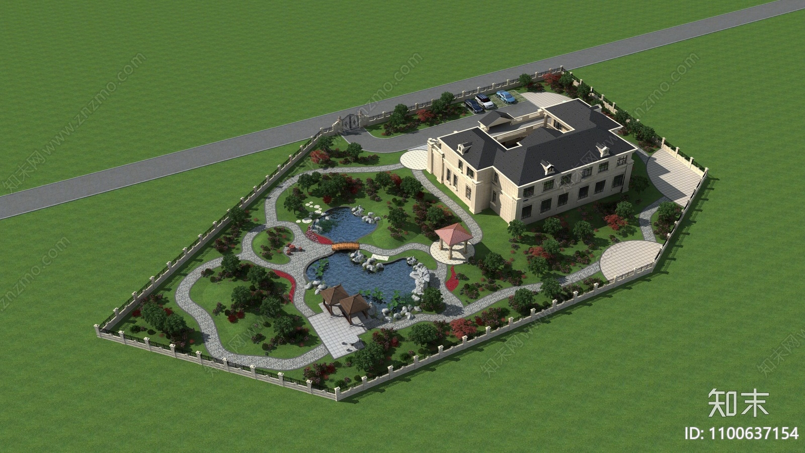 欧式古典别墅庭院景观模型