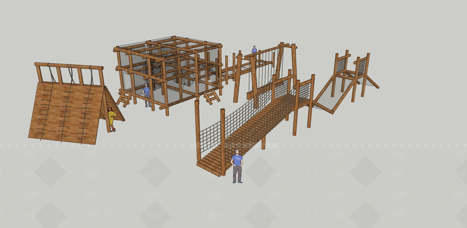 现代户外原木设施SU模型下载【ID:1100644265】