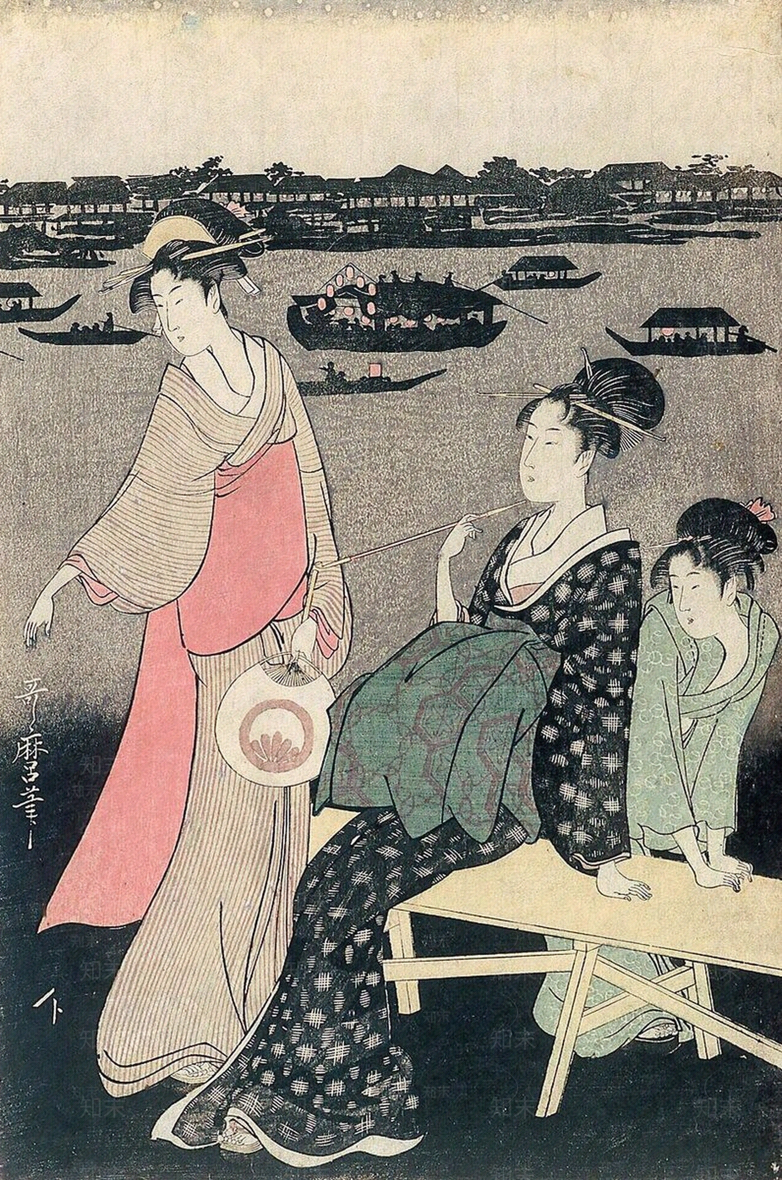 日本浮世绘河岸群像装饰画贴图下载【ID:1100674055】