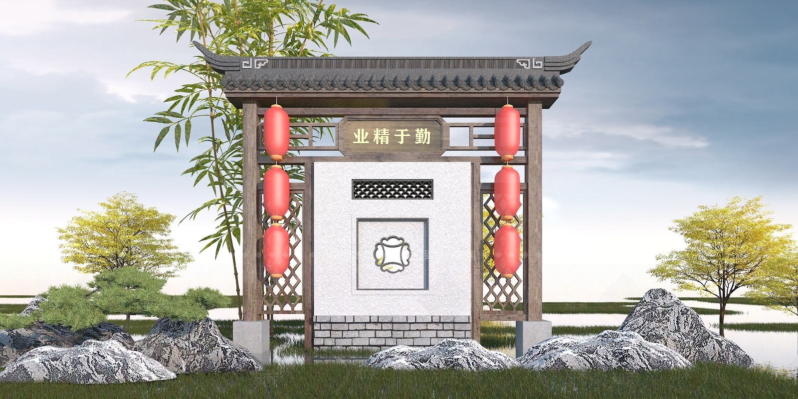 中式园林景观墙3D模型下载【ID:1100683893】