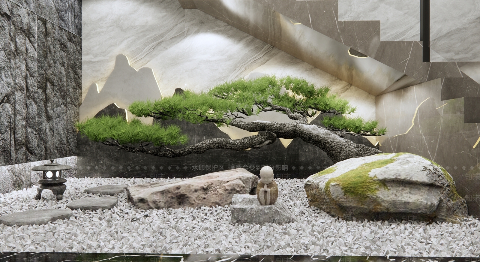 新中式楼梯间SU模型下载【ID:1100690754】