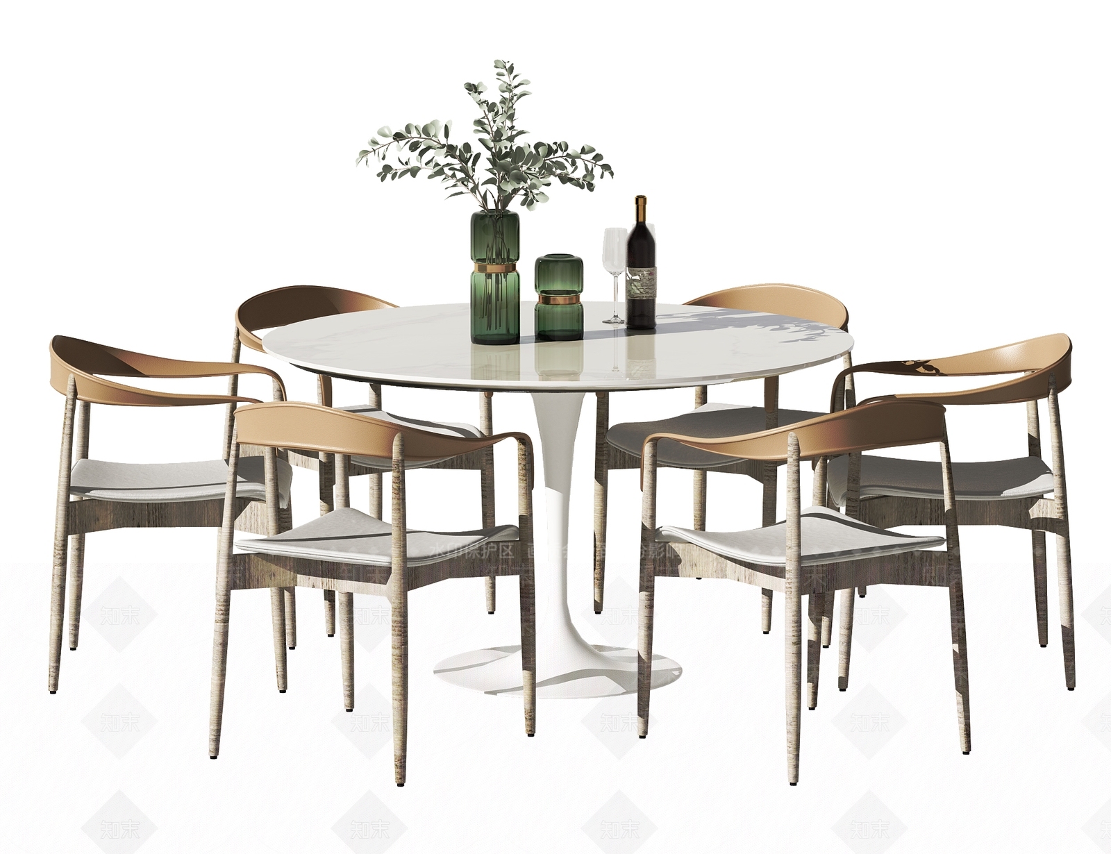 北欧圆形餐桌椅组合3D模型下载【ID:1100696860】