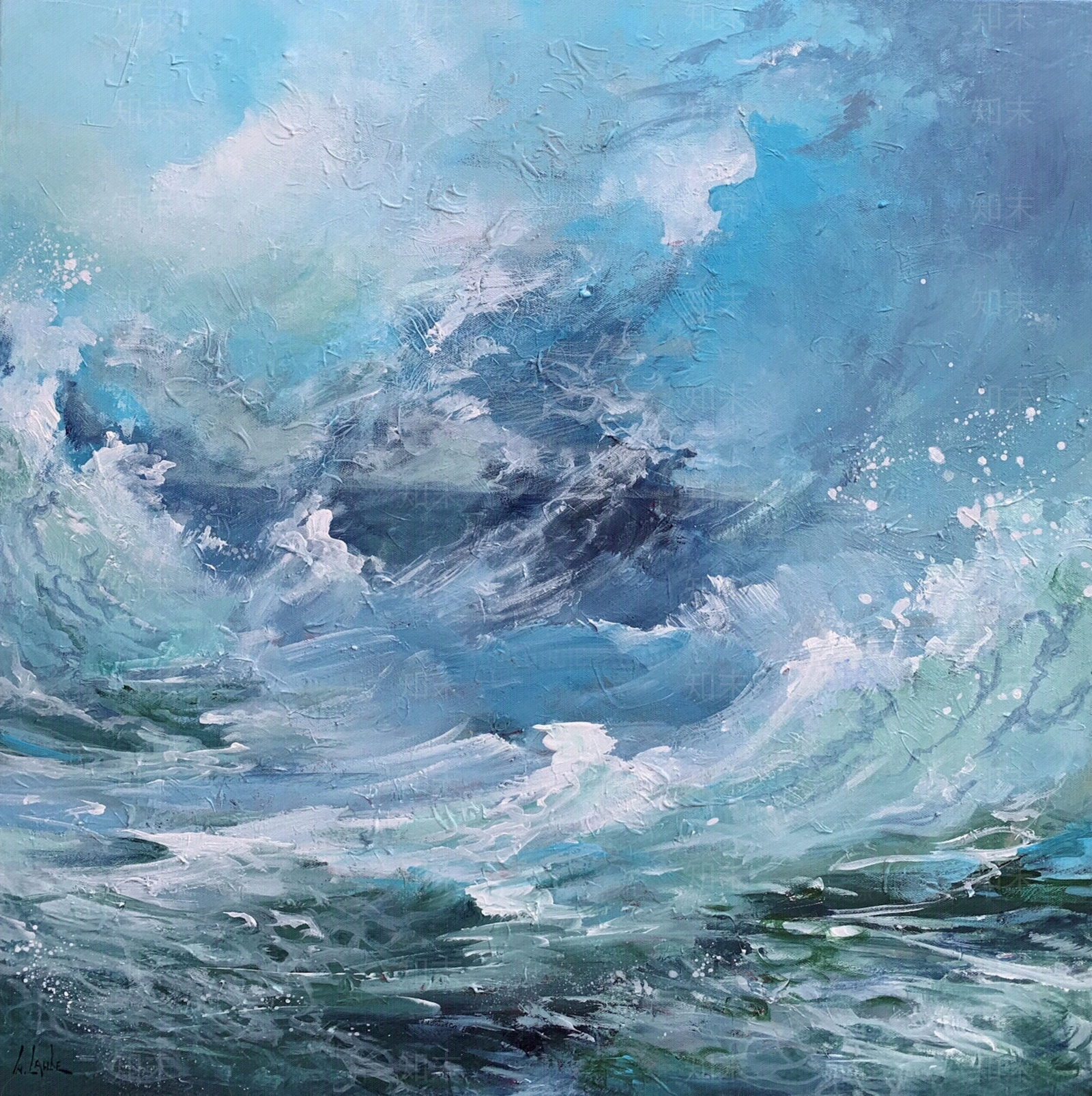 现代复古海浪风景抽象油画贴图下载【ID:1100698897】