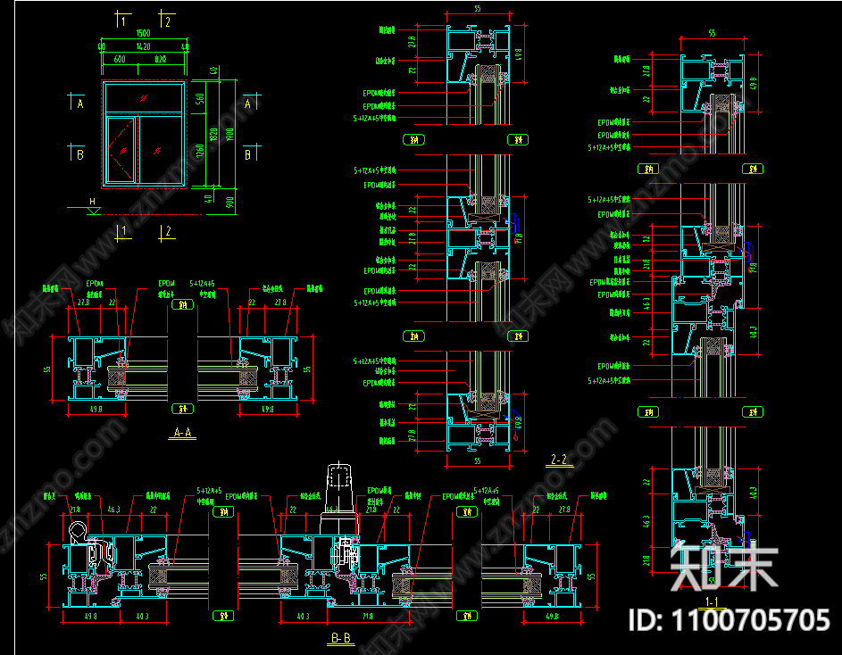 中空玻璃门窗安装标准节点cad施工图下载【ID:1100705705】