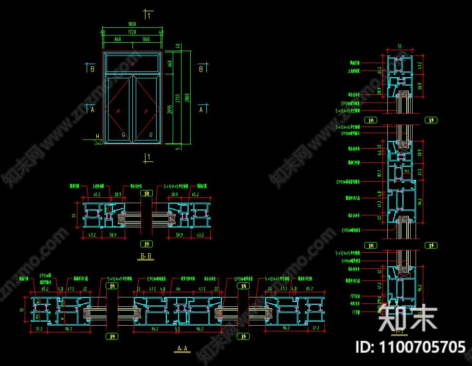 中空玻璃门窗安装标准节点cad施工图下载【ID:1100705705】