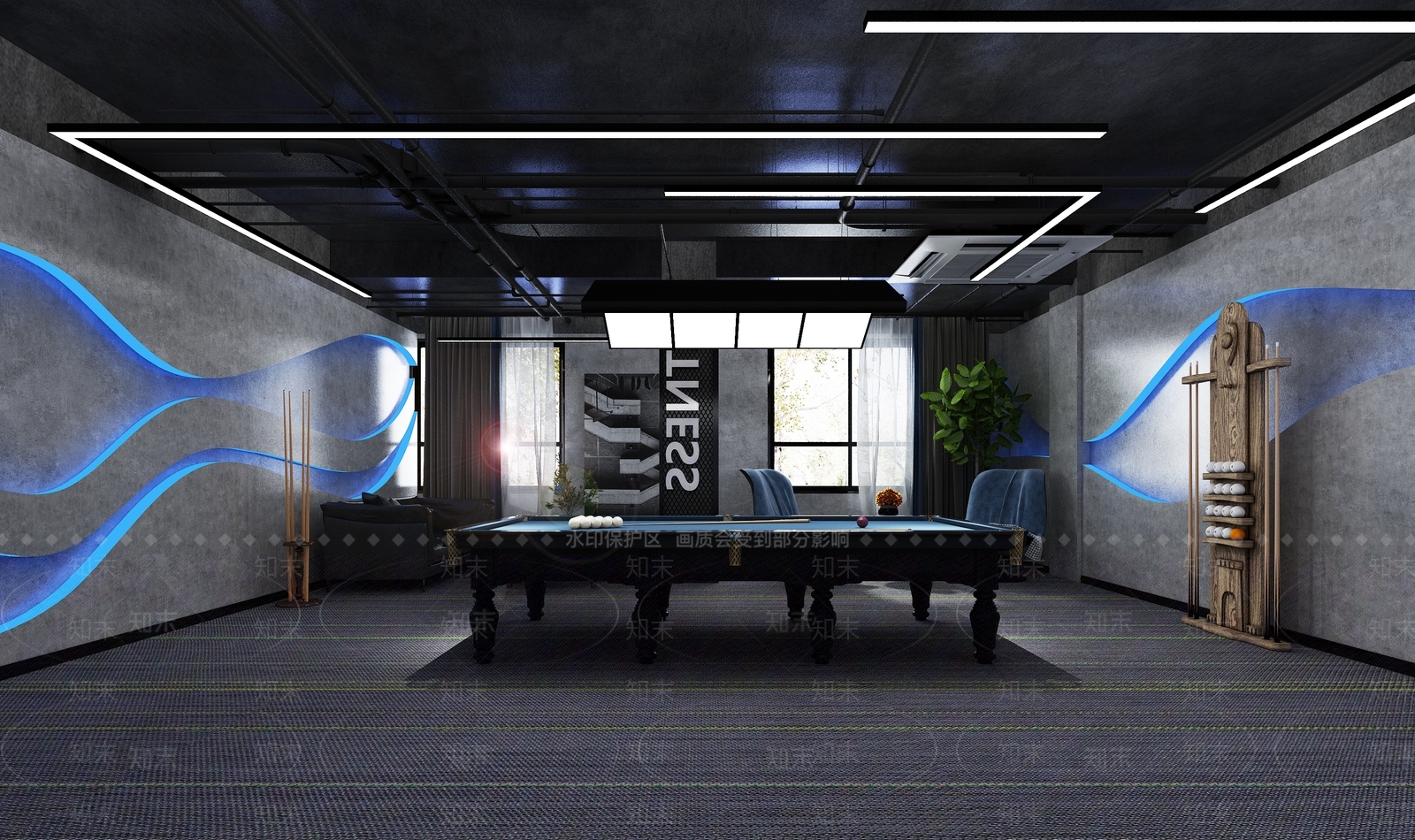 工业风桌球室3D模型下载【ID:1100718282】