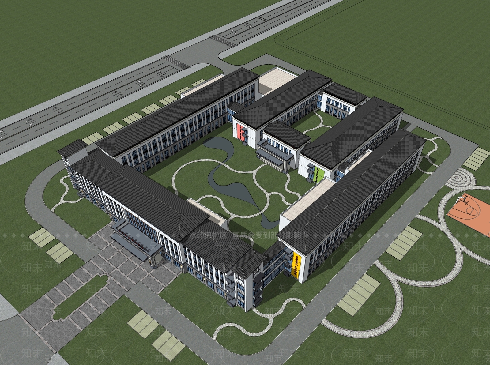 中式医疗建筑SU模型下载【ID:1100796266】