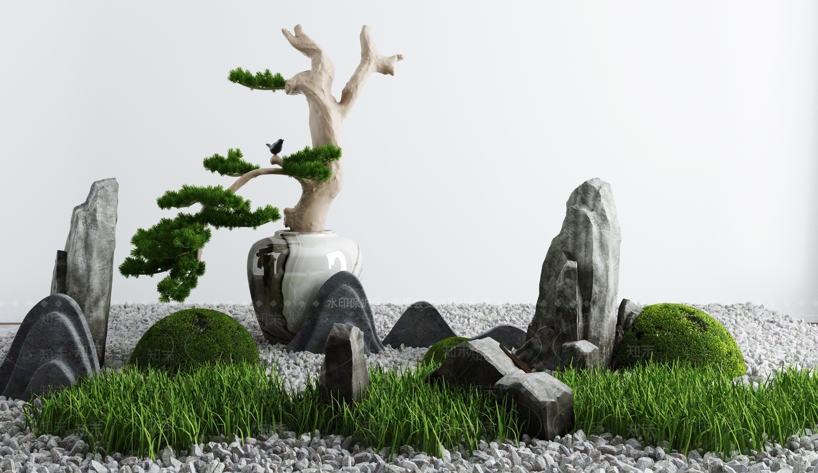 新中式假山山水3D模型下载【ID:1100728241】