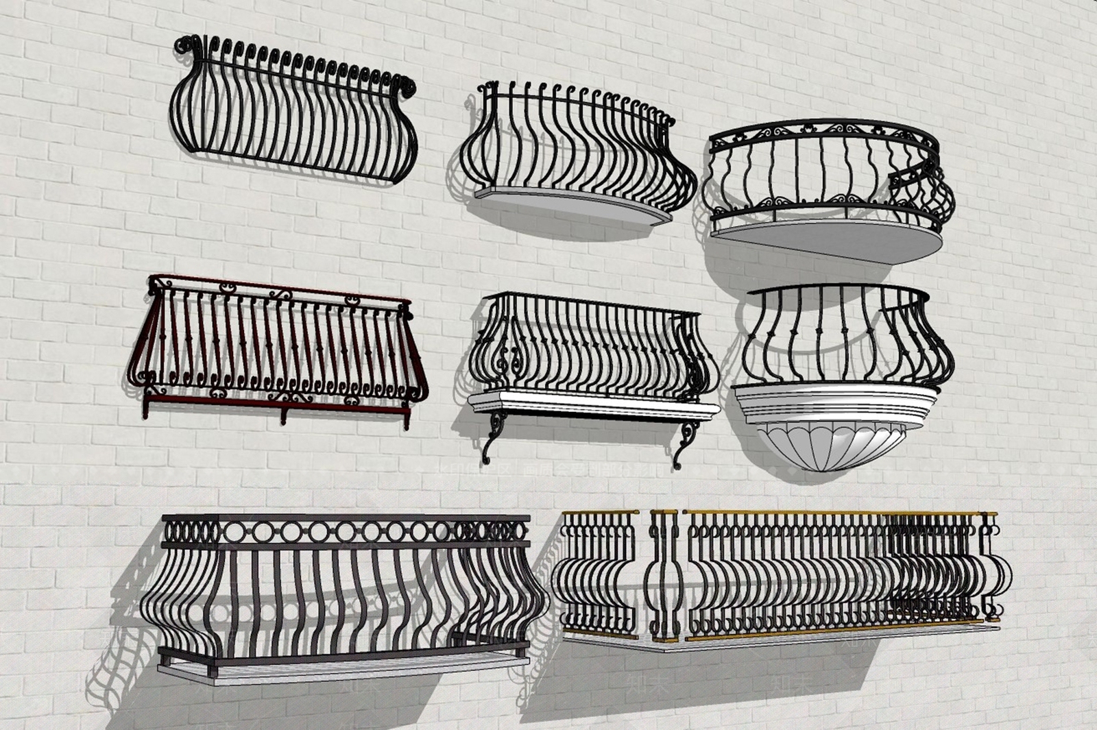 欧式弧形铁艺栏杆SU模型下载【ID:1100730249】