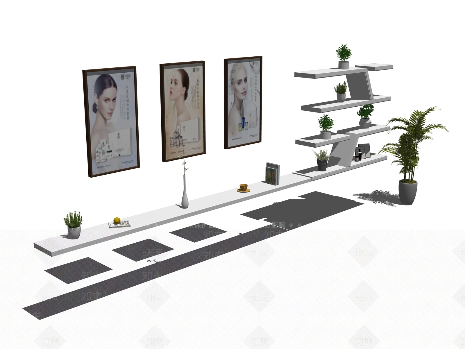 现代化妆品展柜SU模型下载【ID:1100736896】