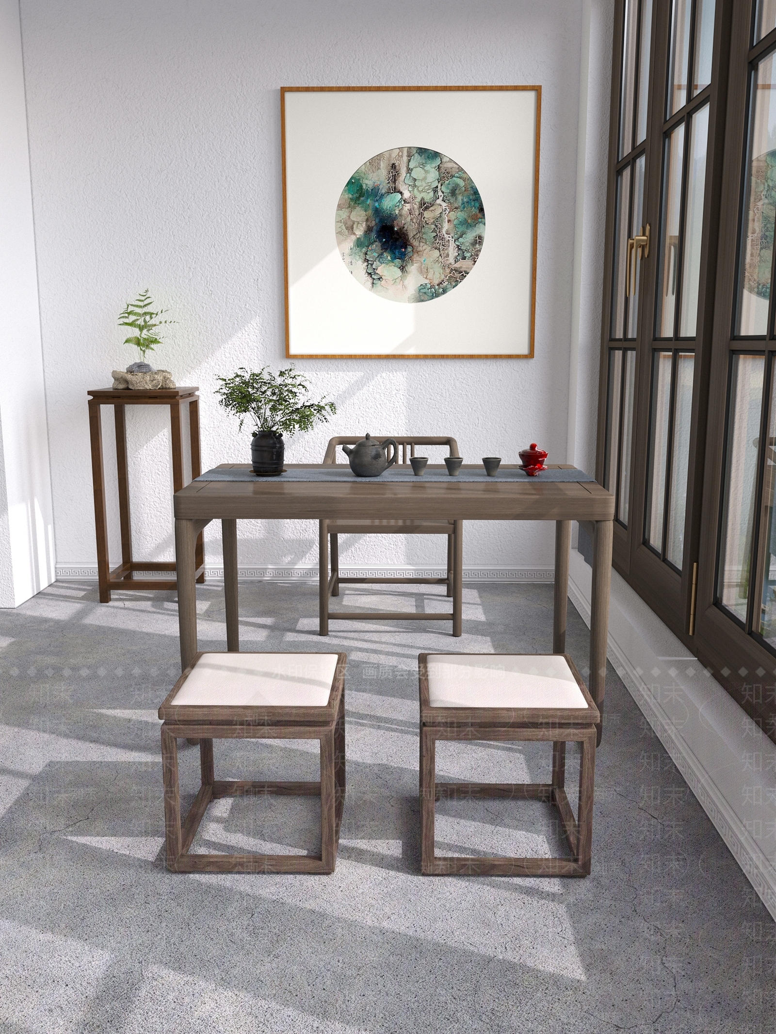 新中式阳台3D模型下载【ID:1100760030】