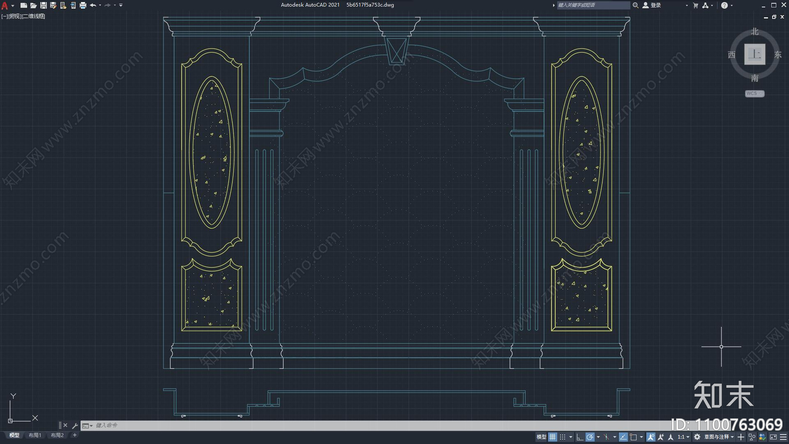 欧式雕花电视背景墙施工图下载【ID:1100763069】