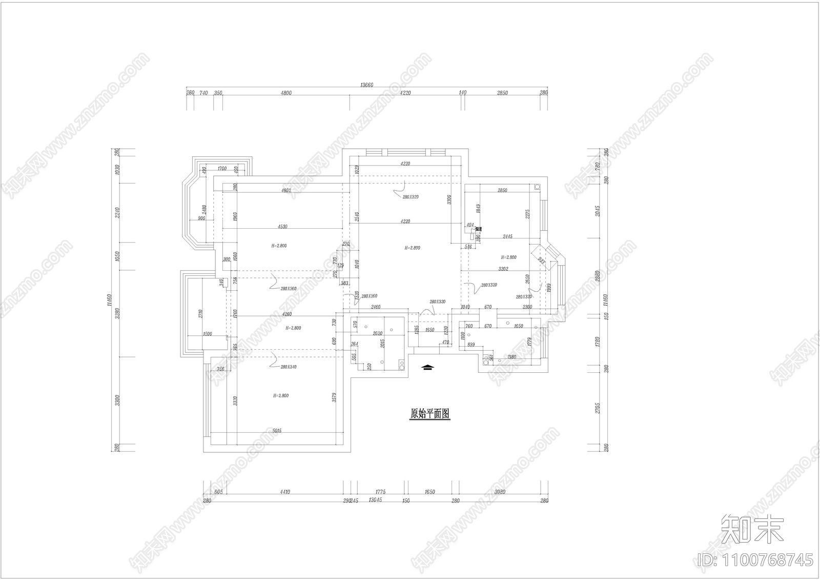 三室二厅两卫装修图施工图下载【ID:1100768745】