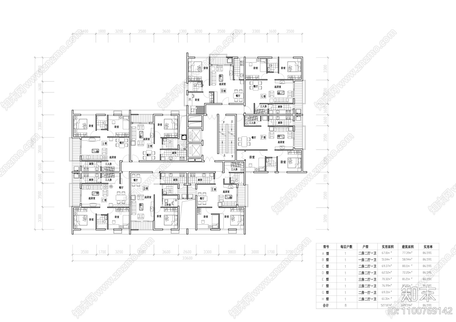 公寓cad施工图下载【ID:1100769142】