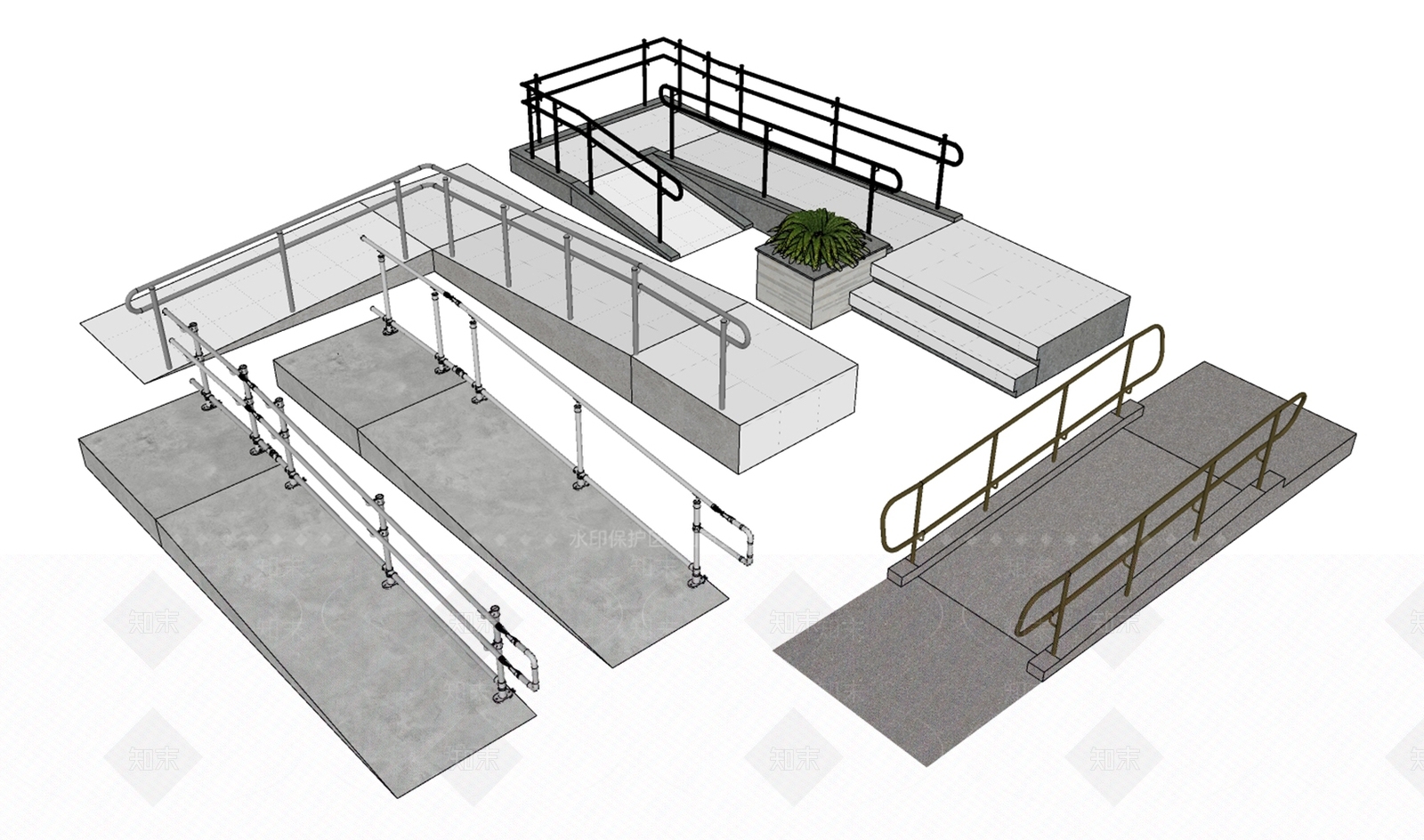 现代走道栏杆SU模型下载【ID:1100774627】