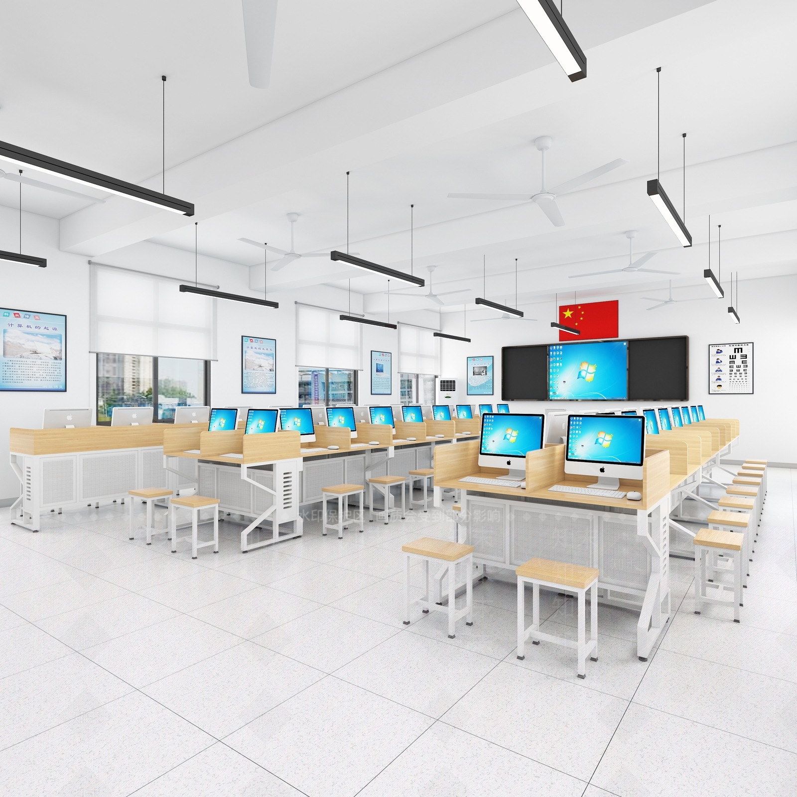 现代教室3D模型渲染效果图