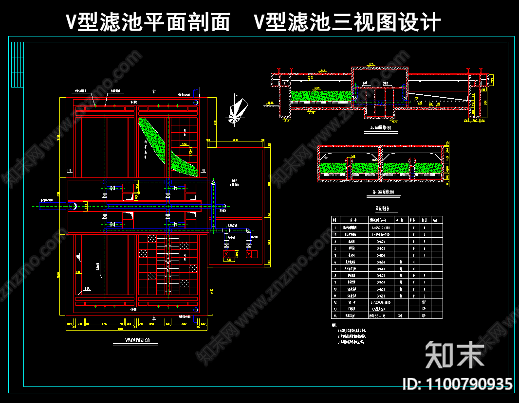 V型滤池cad施工图下载【ID:1100790935】