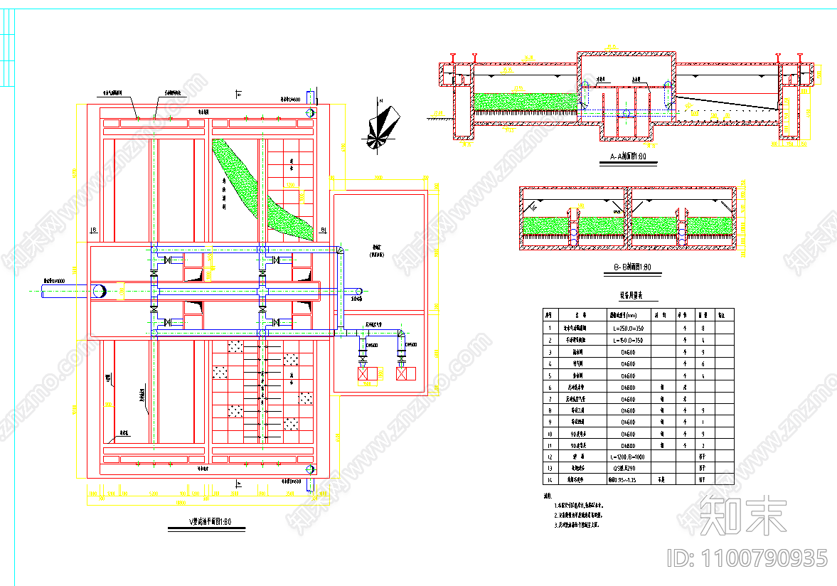 V型滤池cad施工图下载【ID:1100790935】