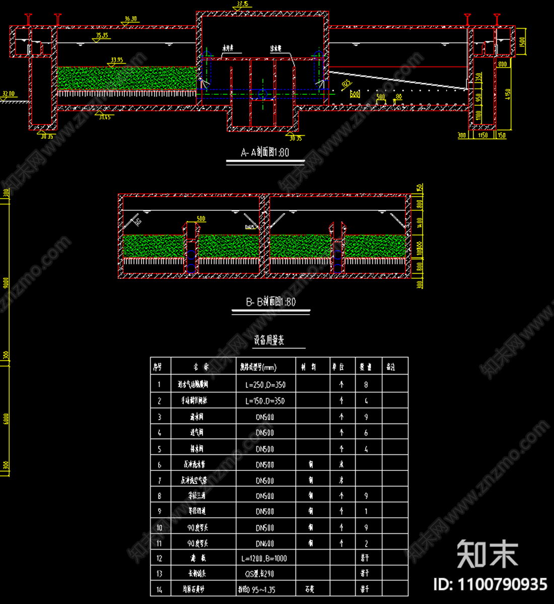 V型滤池cad施工图下载【ID:1100790935】