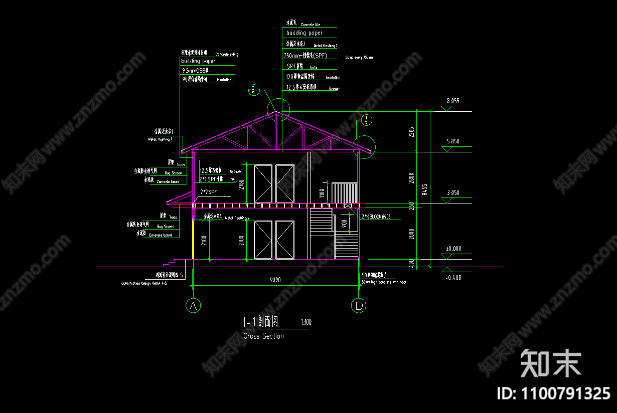 二层木结构住宅建筑施工图下载【ID:1100791325】