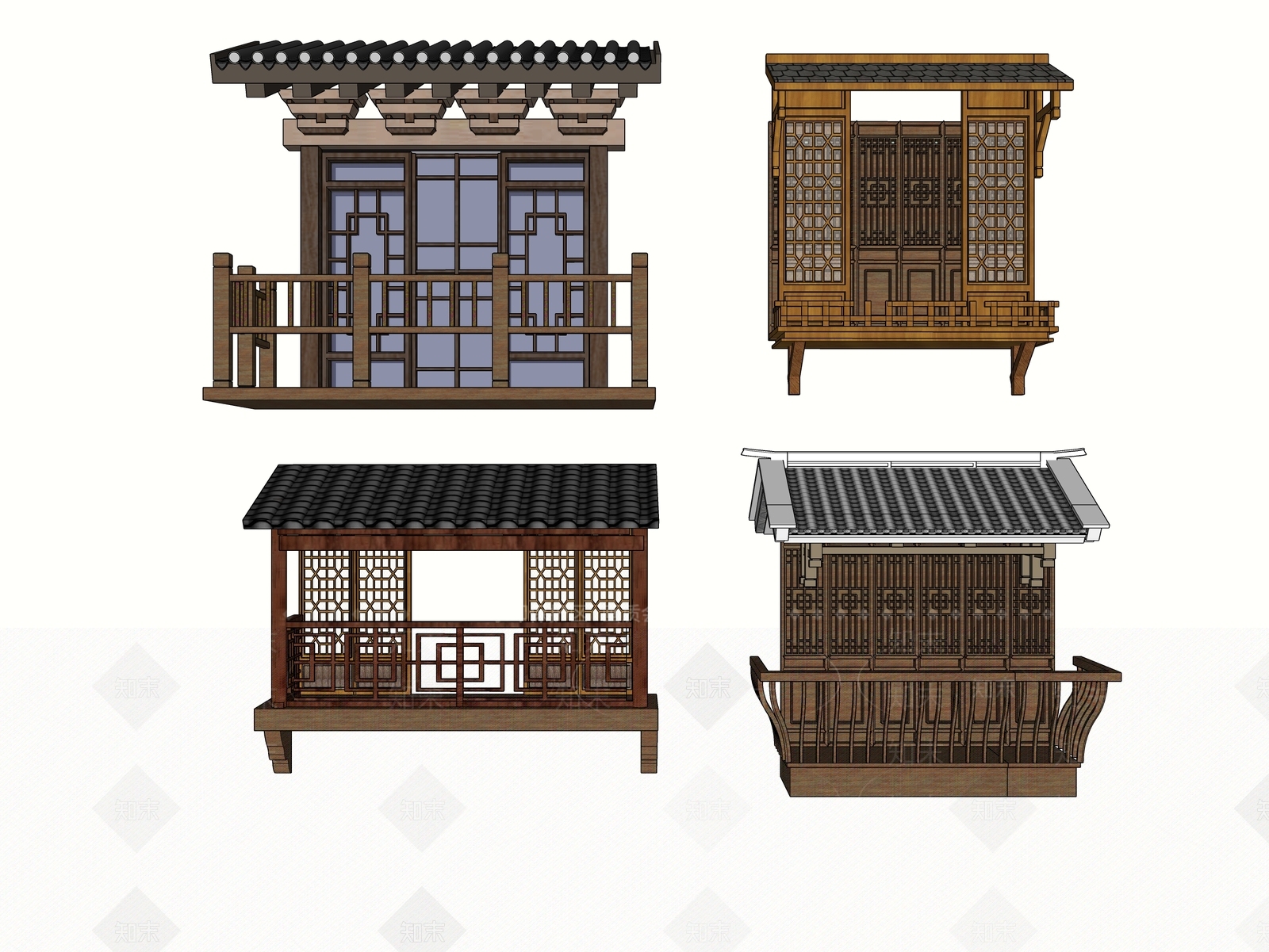 中式窗户组合SU模型下载【ID:1100792420】