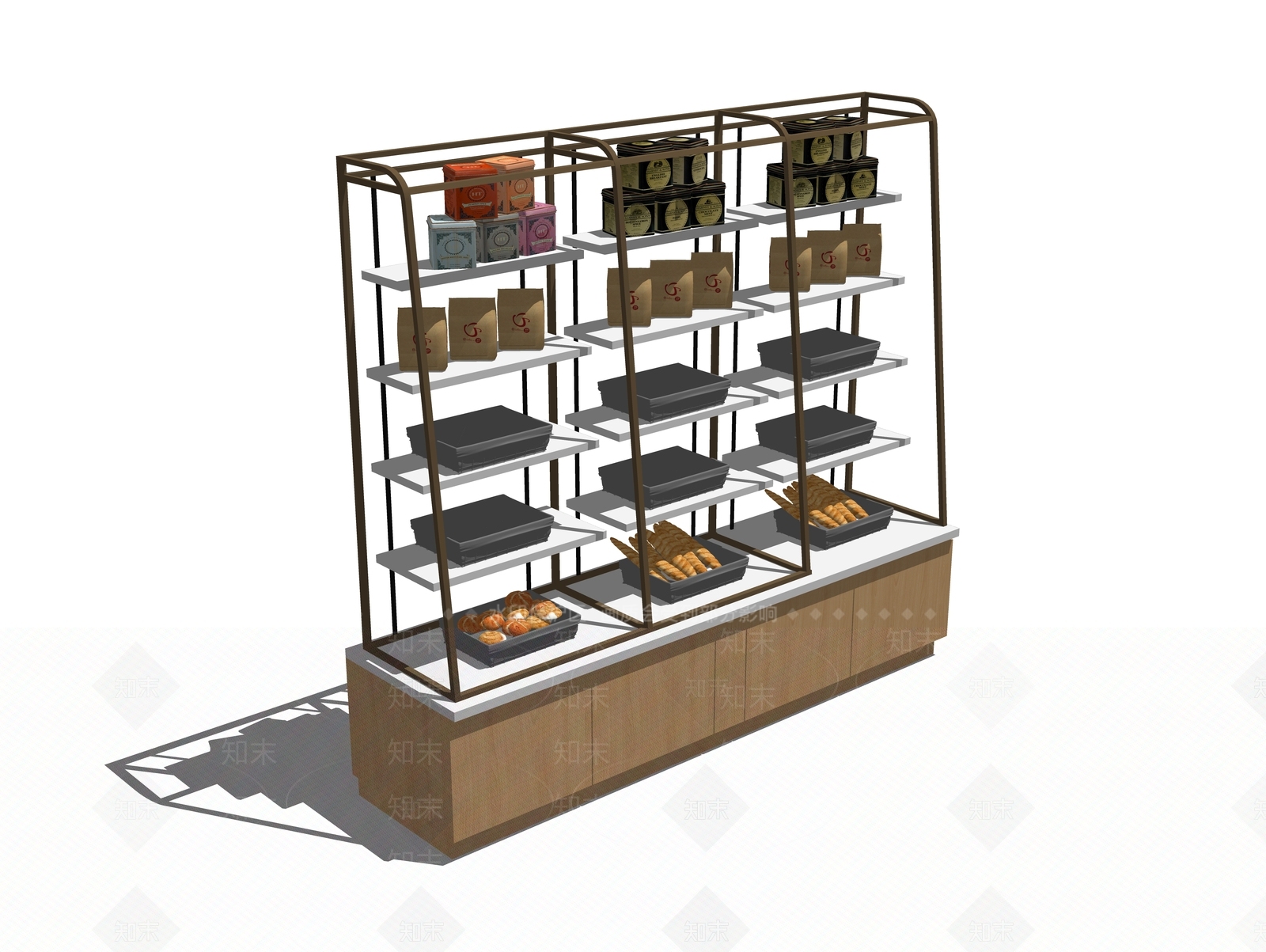 现代面包蛋糕展示架SU模型下载【ID:1100796327】