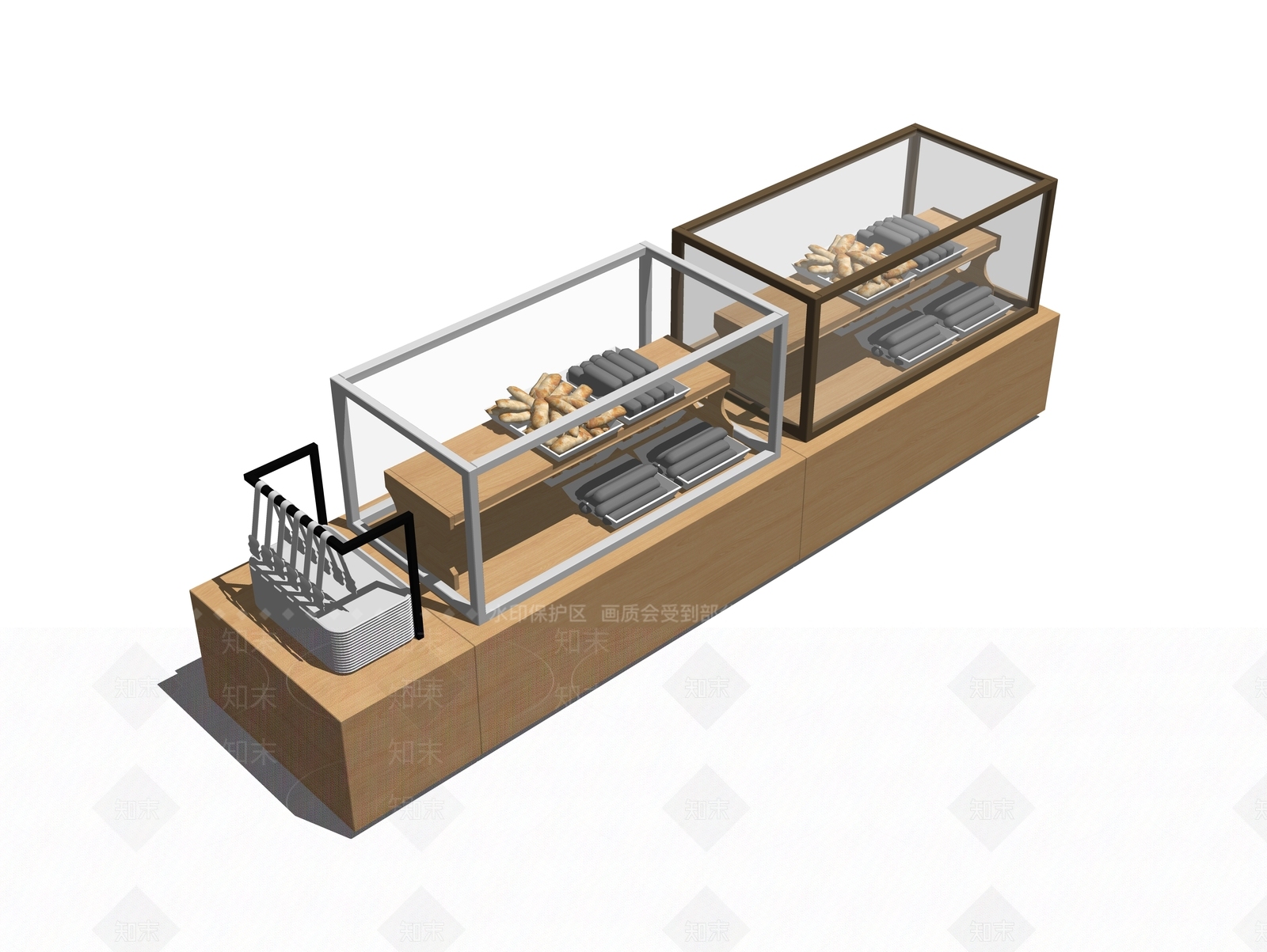 现代面包蛋糕展示架SU模型下载【ID:1100796438】