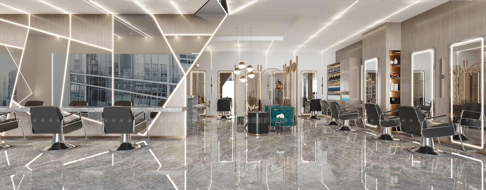 现代轻奢理发店3D模型下载【ID:1100818514】