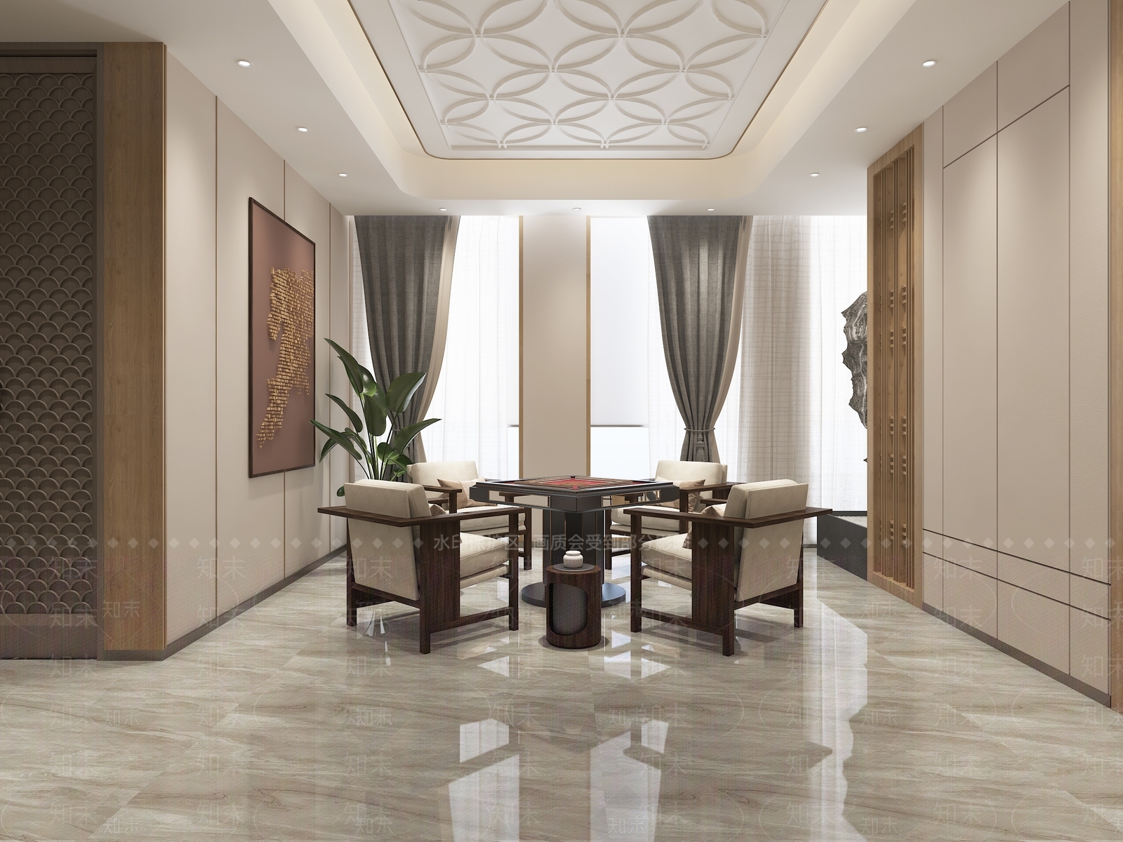 新中式麻将室3D模型下载【ID:1100820270】_知末3d模型网
